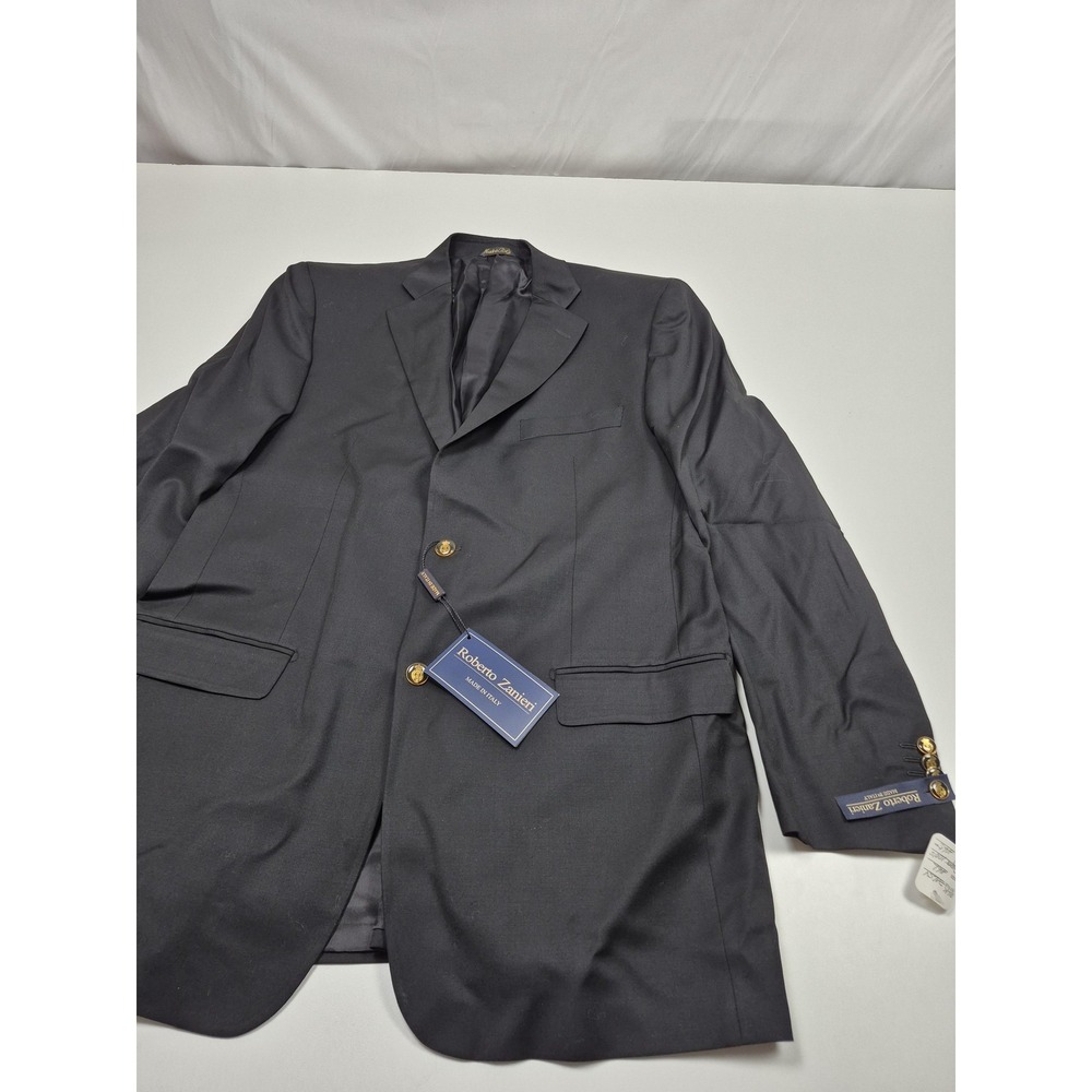 Roberto Zanieri Blazer Mens 46L Black Super 100s Wool Jacket Made In Italy NWT